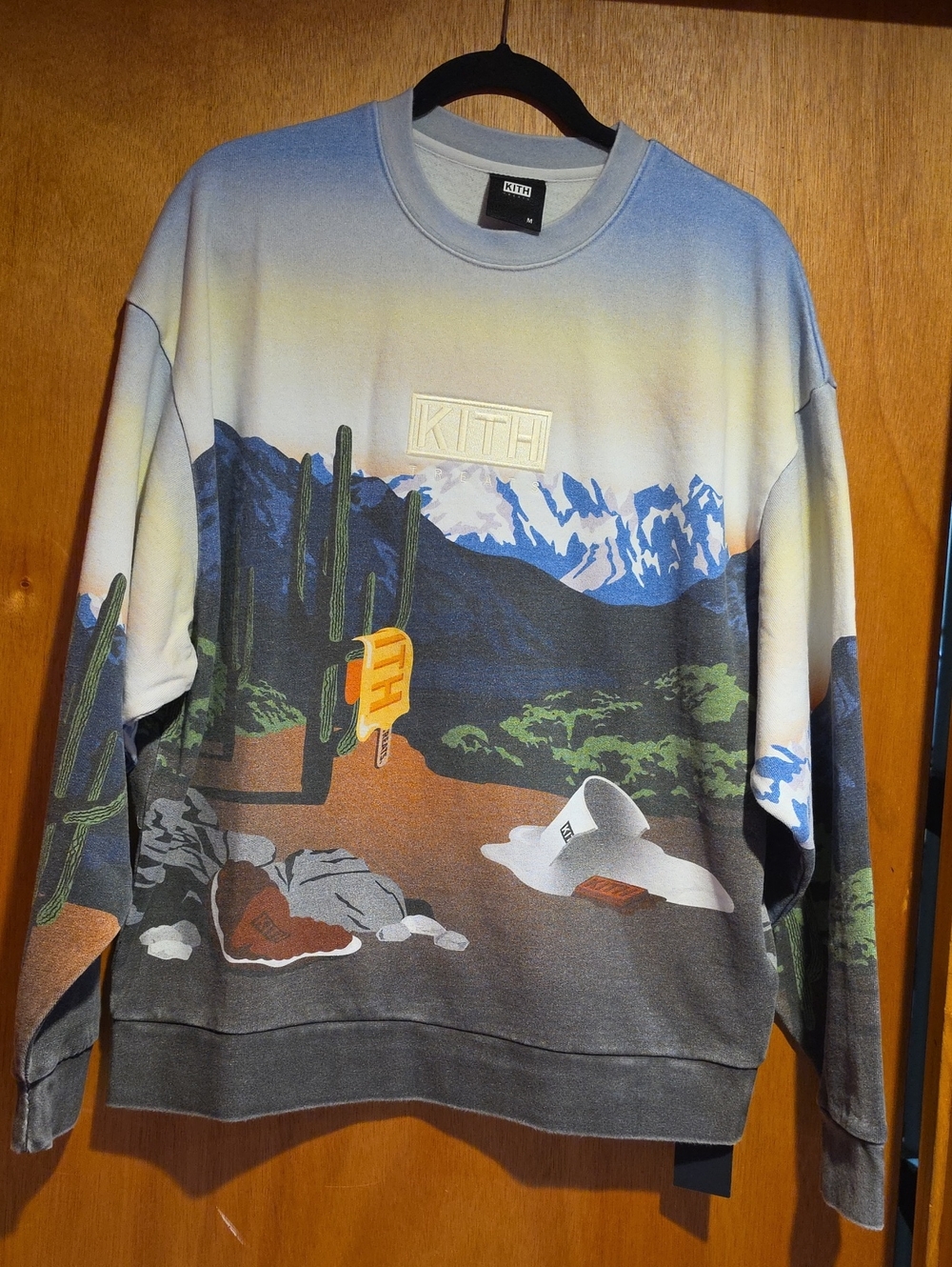 Kith Crewneck with Blue, Green, Tan, White Desert Print